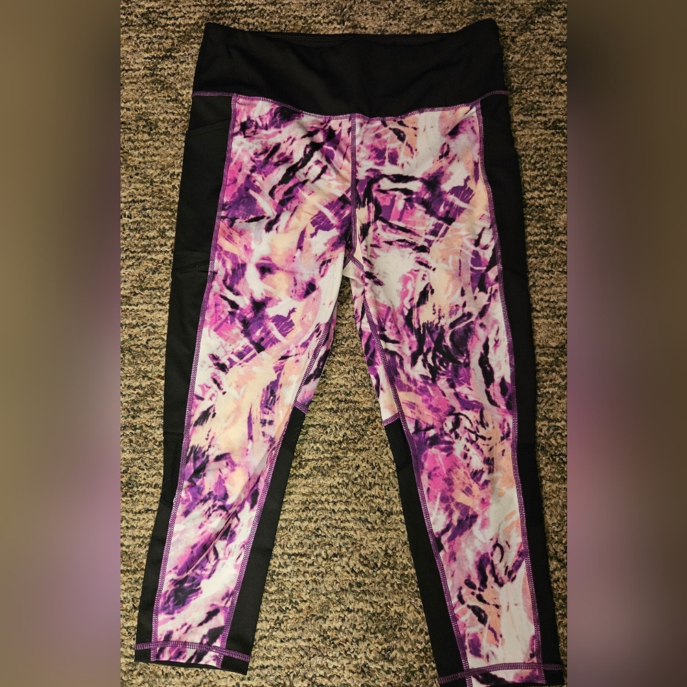 NEW Lularoe Rise Fearless Purple Capri Leggings Athleisure Athletic XL NWT